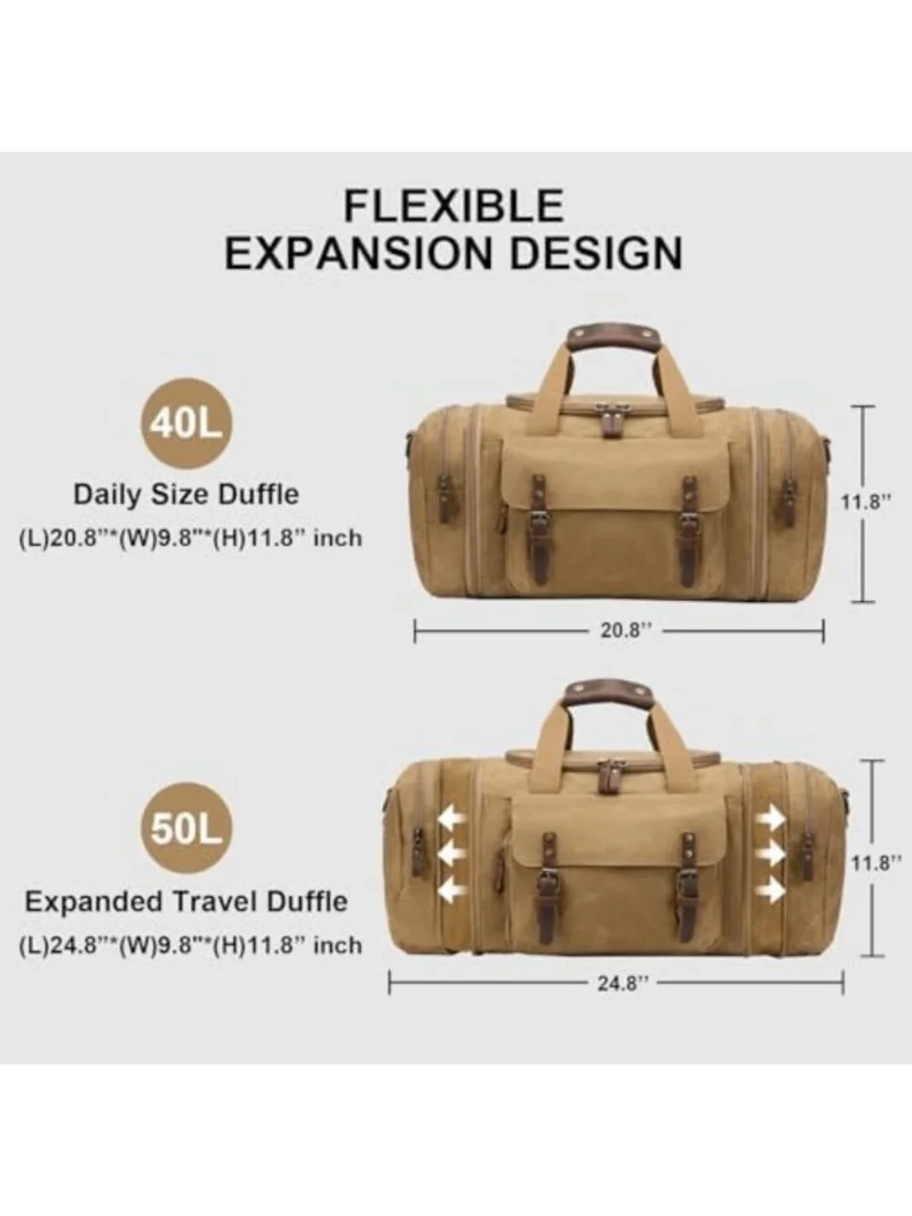 Spacious 50L Waxed Canvas Duffel Bag in Khaki - Durable Travel & Gym Tote